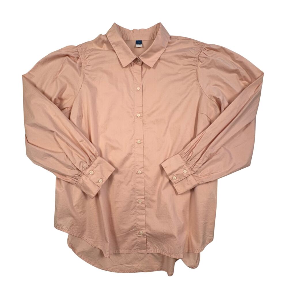 Old Navy Puff Sleeve Button Up Shirt Women's XL Pink Feminine Cotton Cottagecore